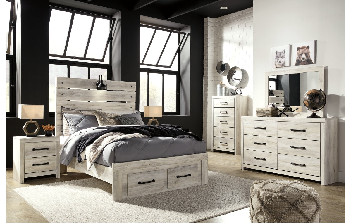 Cambeck Full Panel Bed with 4 Storage Drawers with Mirrored Dresser, Chest and Nightstand