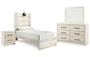 Cambeck Twin Panel Bed with Mirrored Dresser and Nightstand