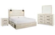 Cambeck King Panel Bed with 2 Storage Drawers with Mirrored Dresser and Nightstand