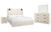 Cambeck King Panel Bed with Mirrored Dresser and Nightstand