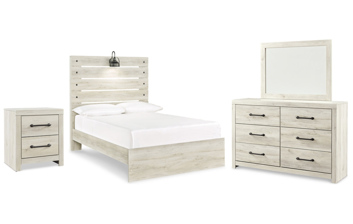 Cambeck Full Panel Bed with Mirrored Dresser and Nightstand