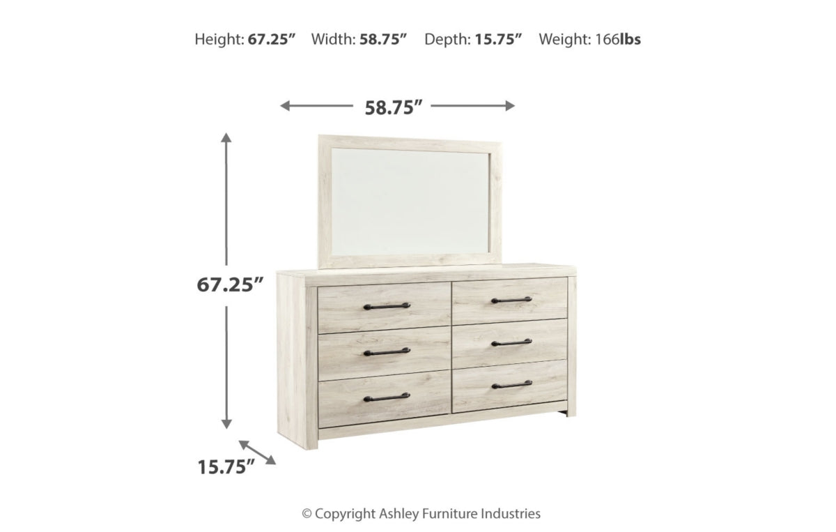 Cambeck King Panel Bed with 2 Storage Drawers with Mirrored Dresser and Chest
