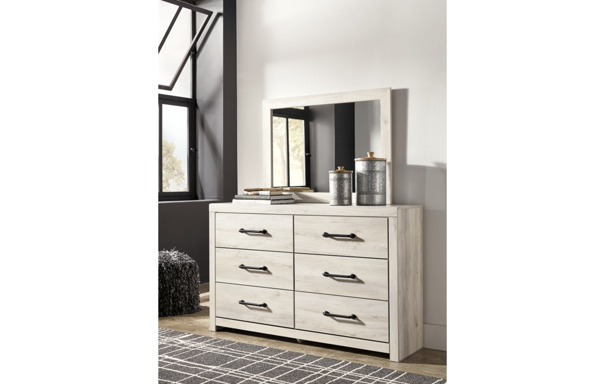 Cambeck King Panel Bed with 2 Storage Drawers with Mirrored Dresser and Chest