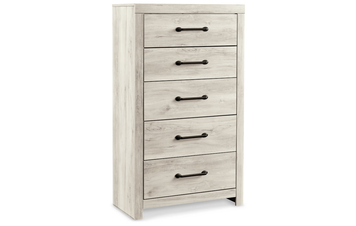 Cambeck Full Panel Bed with 2 Storage Drawers with Mirrored Dresser and Chest