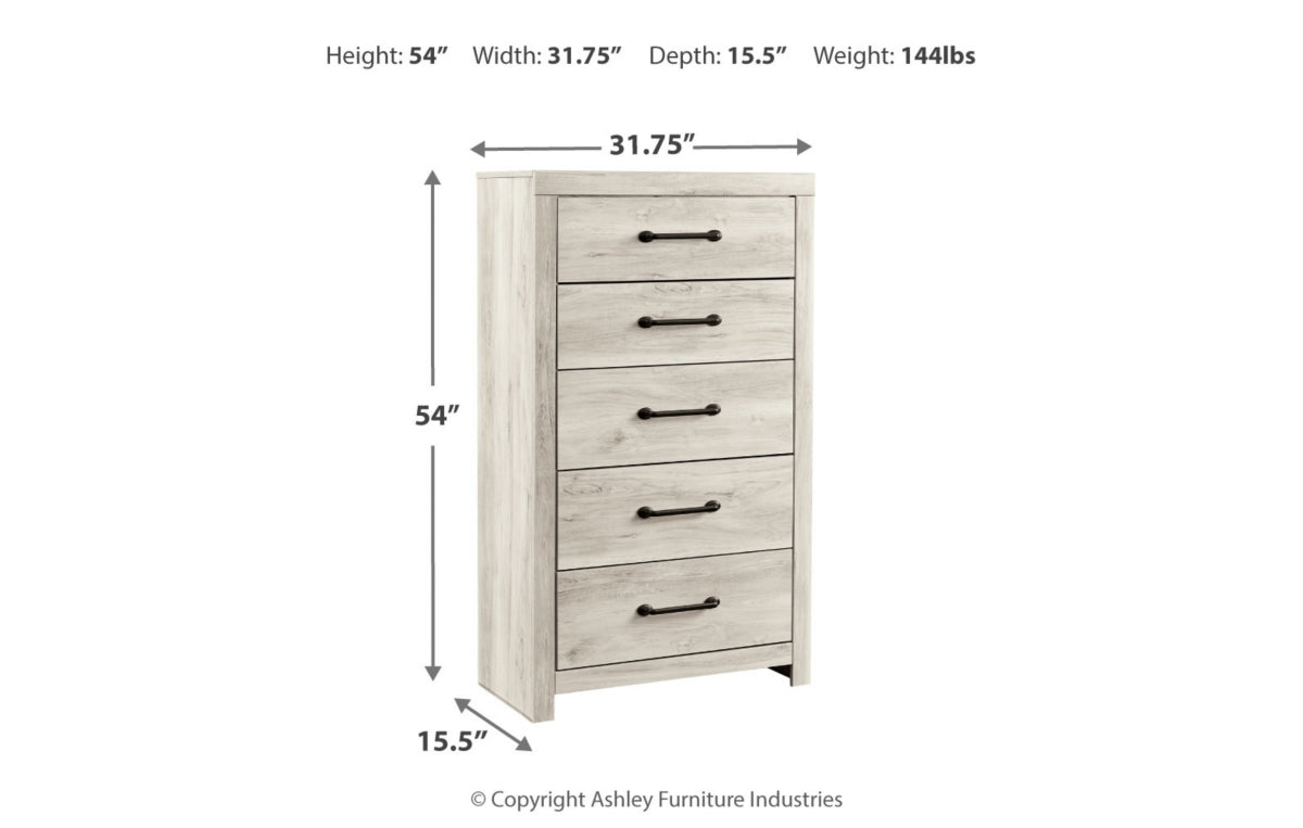 Cambeck King Panel Bed with 2 Storage Drawers with Mirrored Dresser and Chest