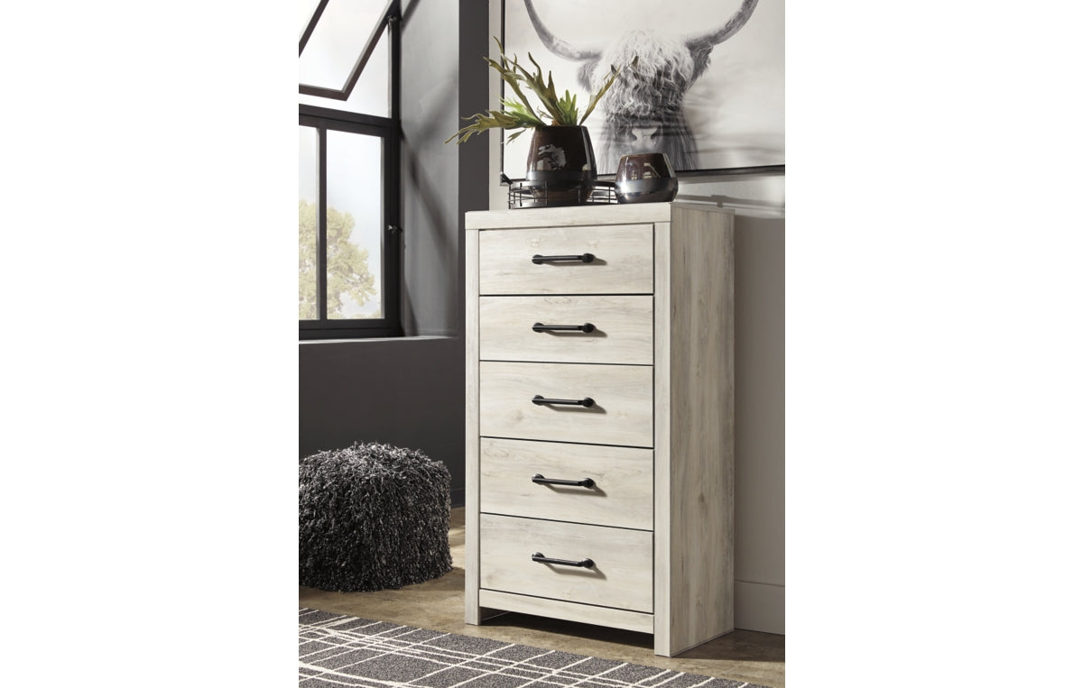 Cambeck King Panel Bed with 2 Storage Drawers with Mirrored Dresser and Chest