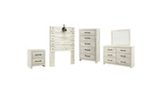 Cambeck Twin Panel Headboard with Mirrored Dresser, Chest and Nightstand