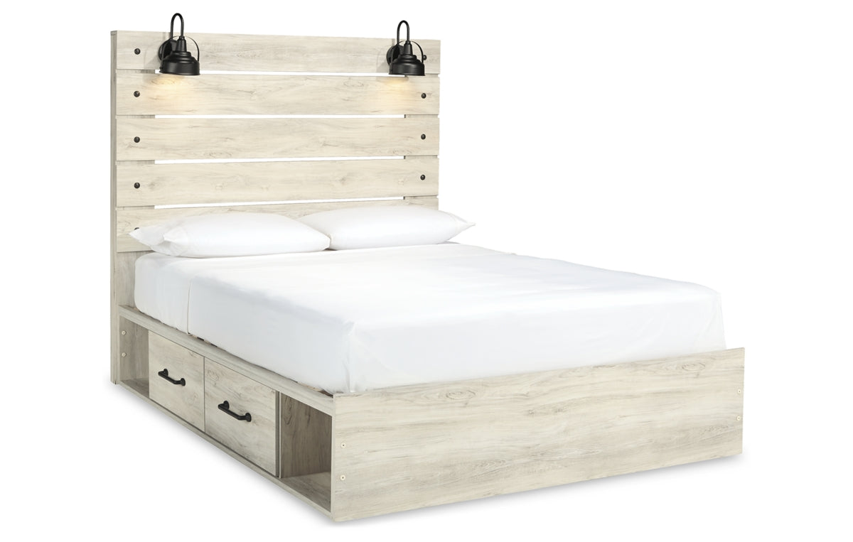Cambeck Queen Panel Bed with 2 Storage Drawers with Mirrored Dresser