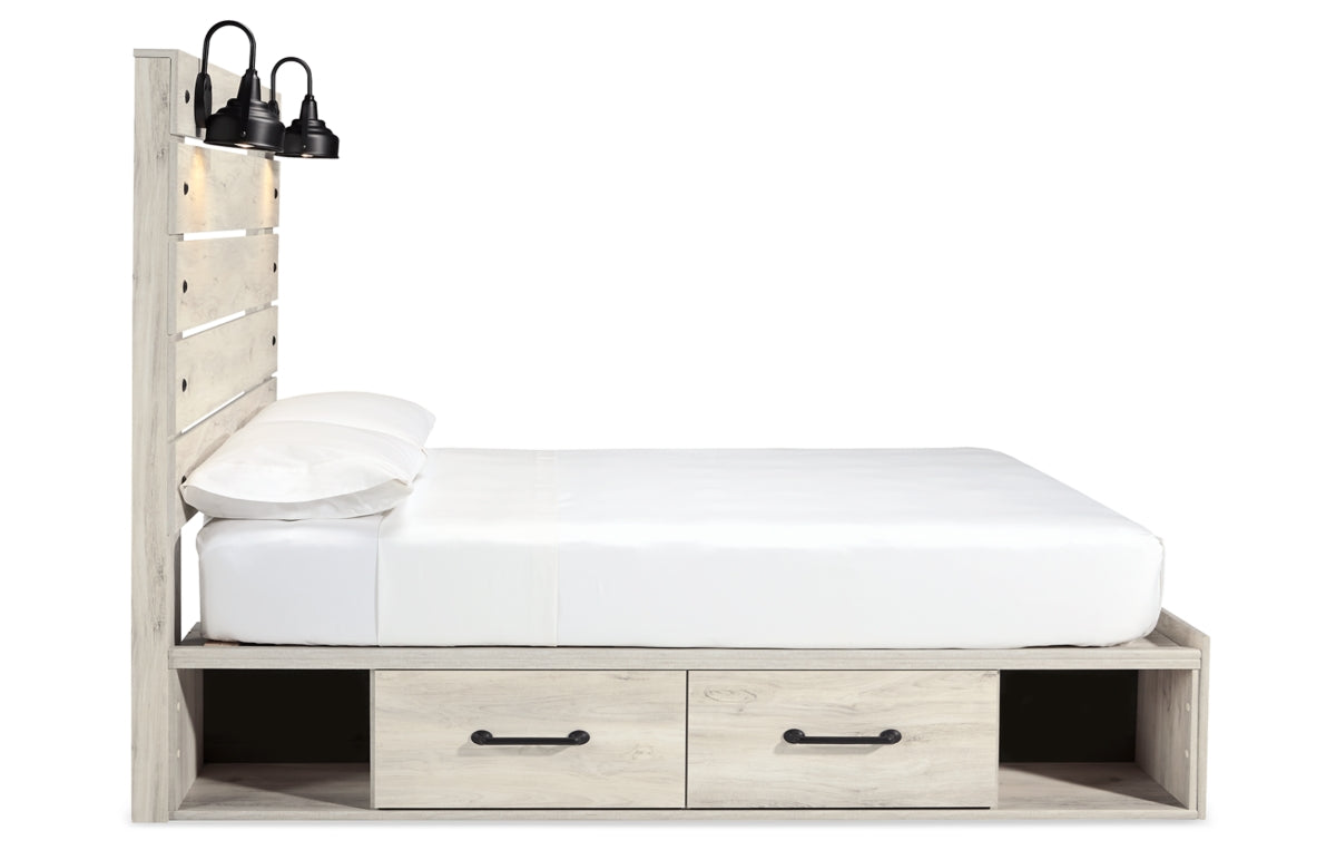 Cambeck Queen Panel Bed with 2 Storage Drawers with Mirrored Dresser and Nightstand