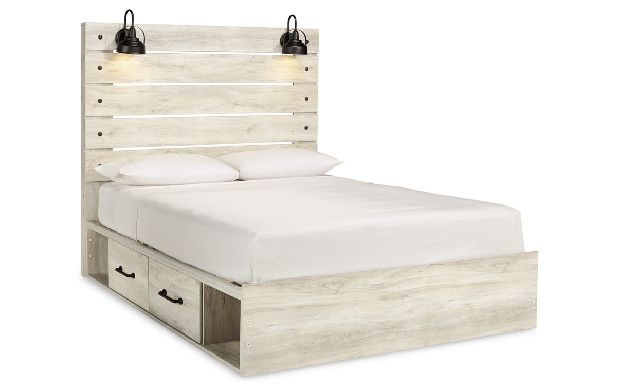 Cambeck Queen Panel Bed with 4 Storage Drawers with Mirrored Dresser