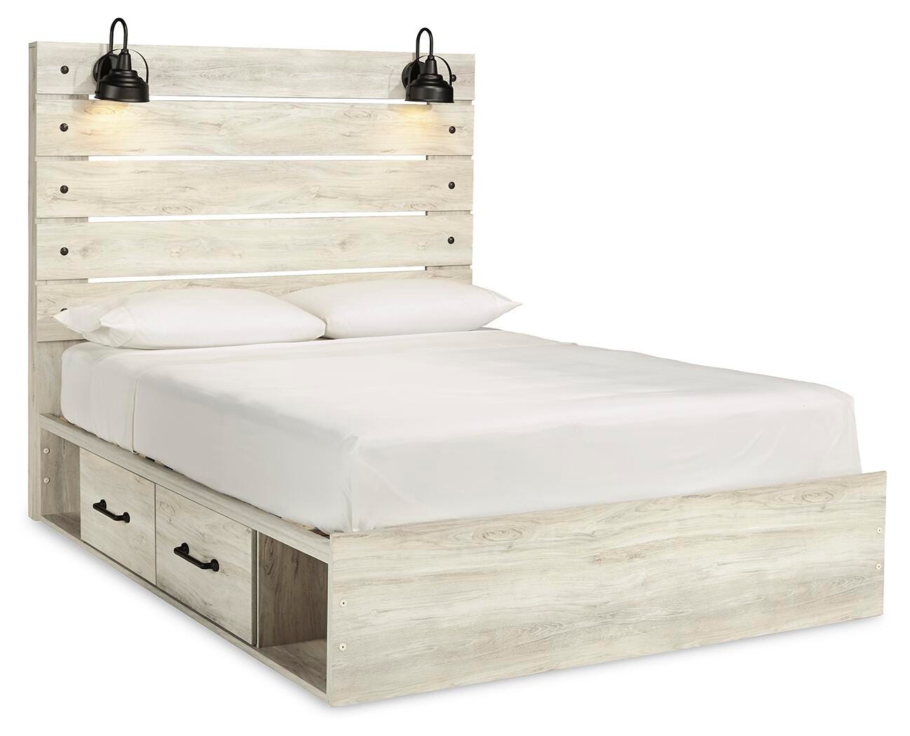 Cambeck Queen Panel Bed with 4 Storage Drawers with Mirrored Dresser and Chest