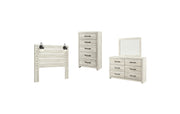 Cambeck Queen Panel Headboard with Mirrored Dresser and Chest