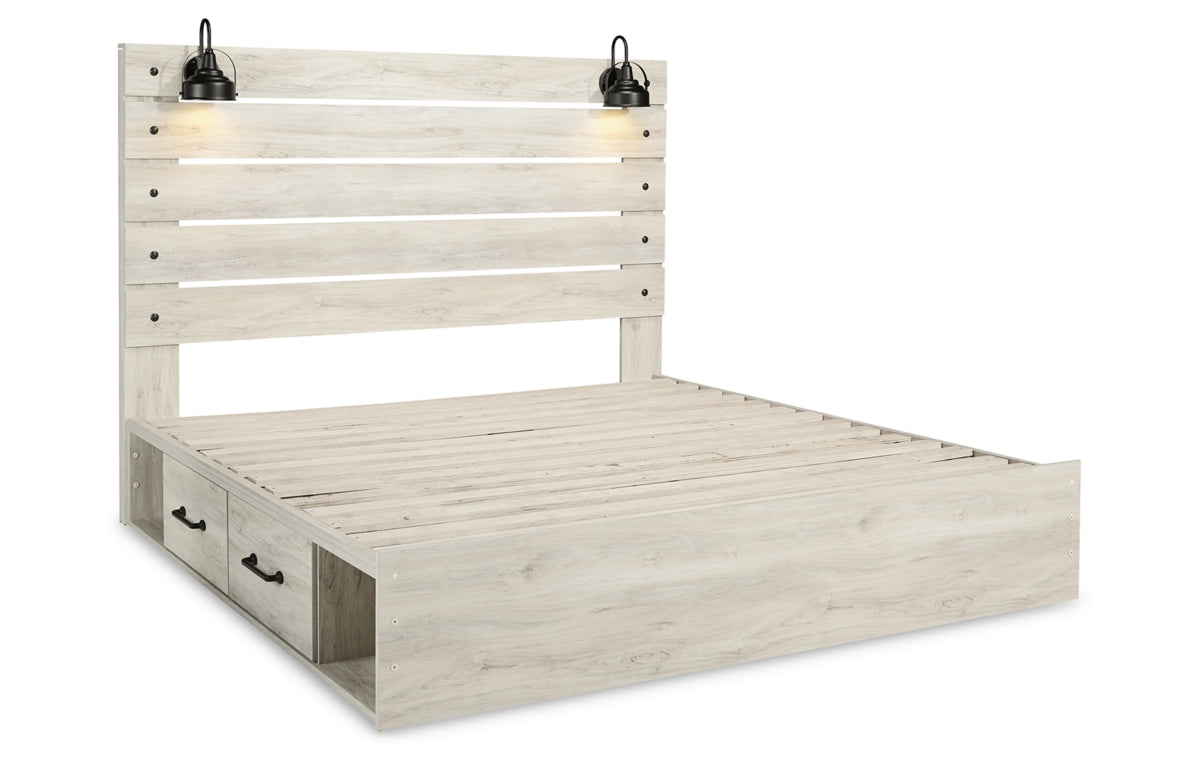 Cambeck King Panel Bed with 2 Storage Drawers with Mirrored Dresser and Nightstand