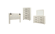 Cambeck King Panel Headboard with Mirrored Dresser, Chest and Nightstand