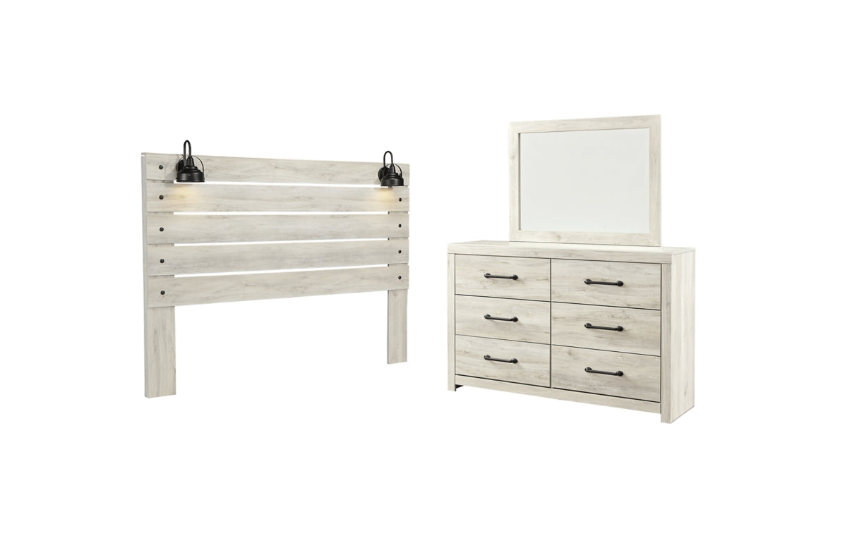 Cambeck King Panel Headboard with Mirrored Dresser