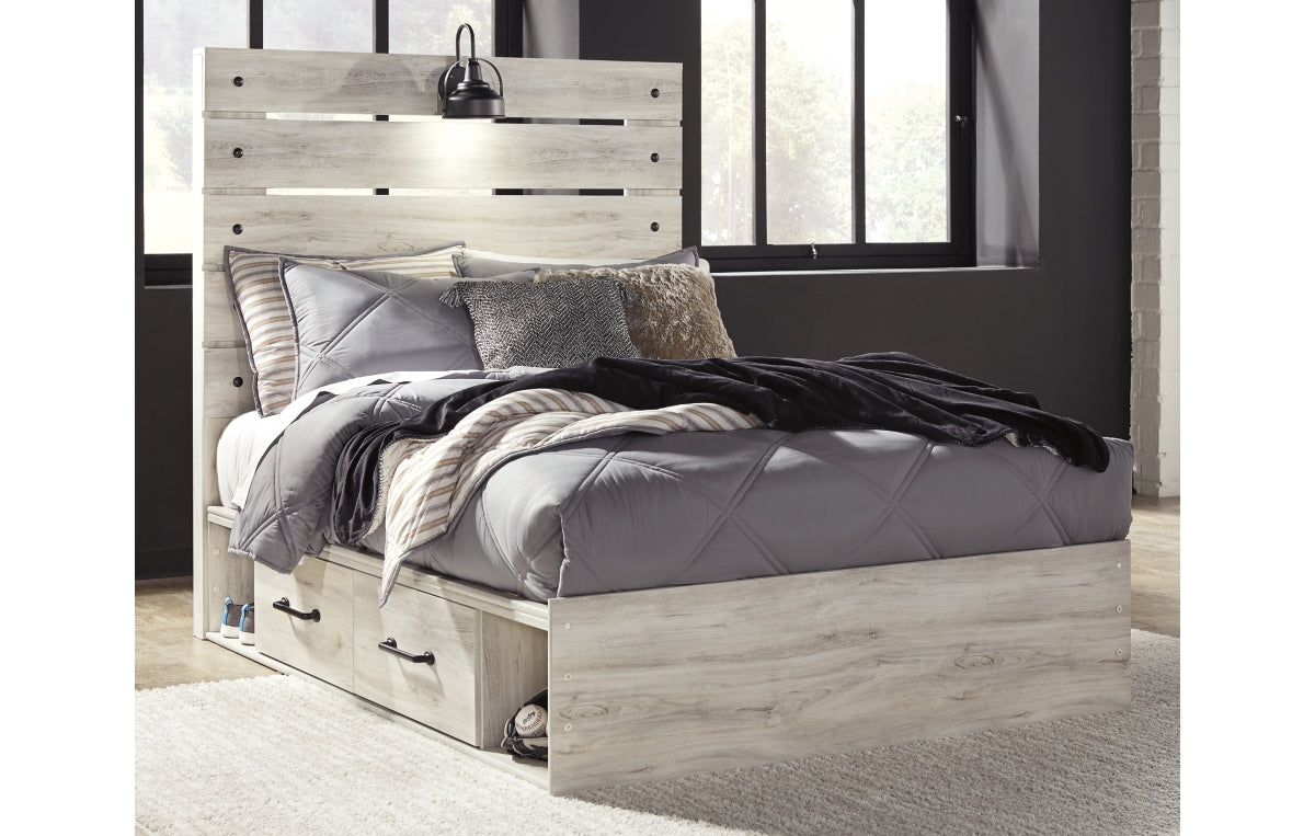 Cambeck Full Panel Bed with 2 Storage Drawers with Mirrored Dresser and Chest