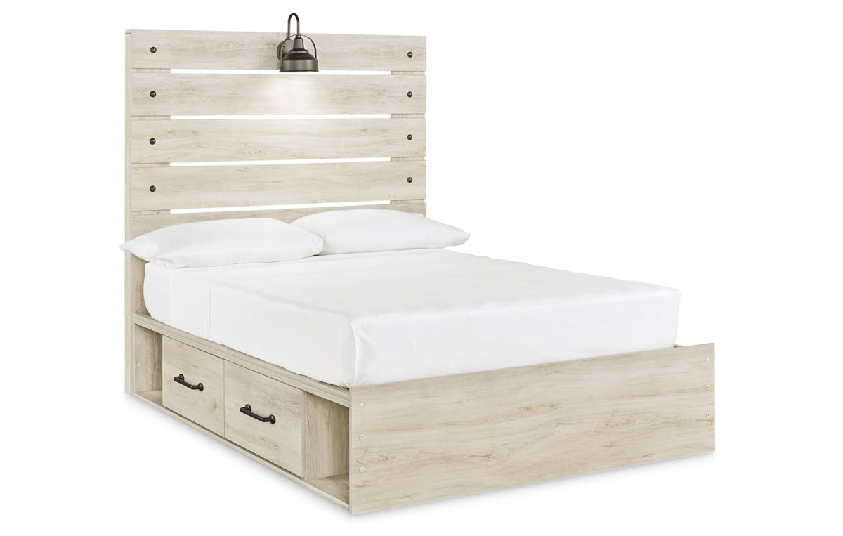Cambeck Full Panel Bed with 2 Storage Drawers with Mirrored Dresser and Chest
