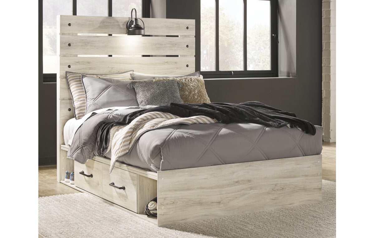 Cambeck Full Panel Bed with 4 Storage Drawers with Mirrored Dresser