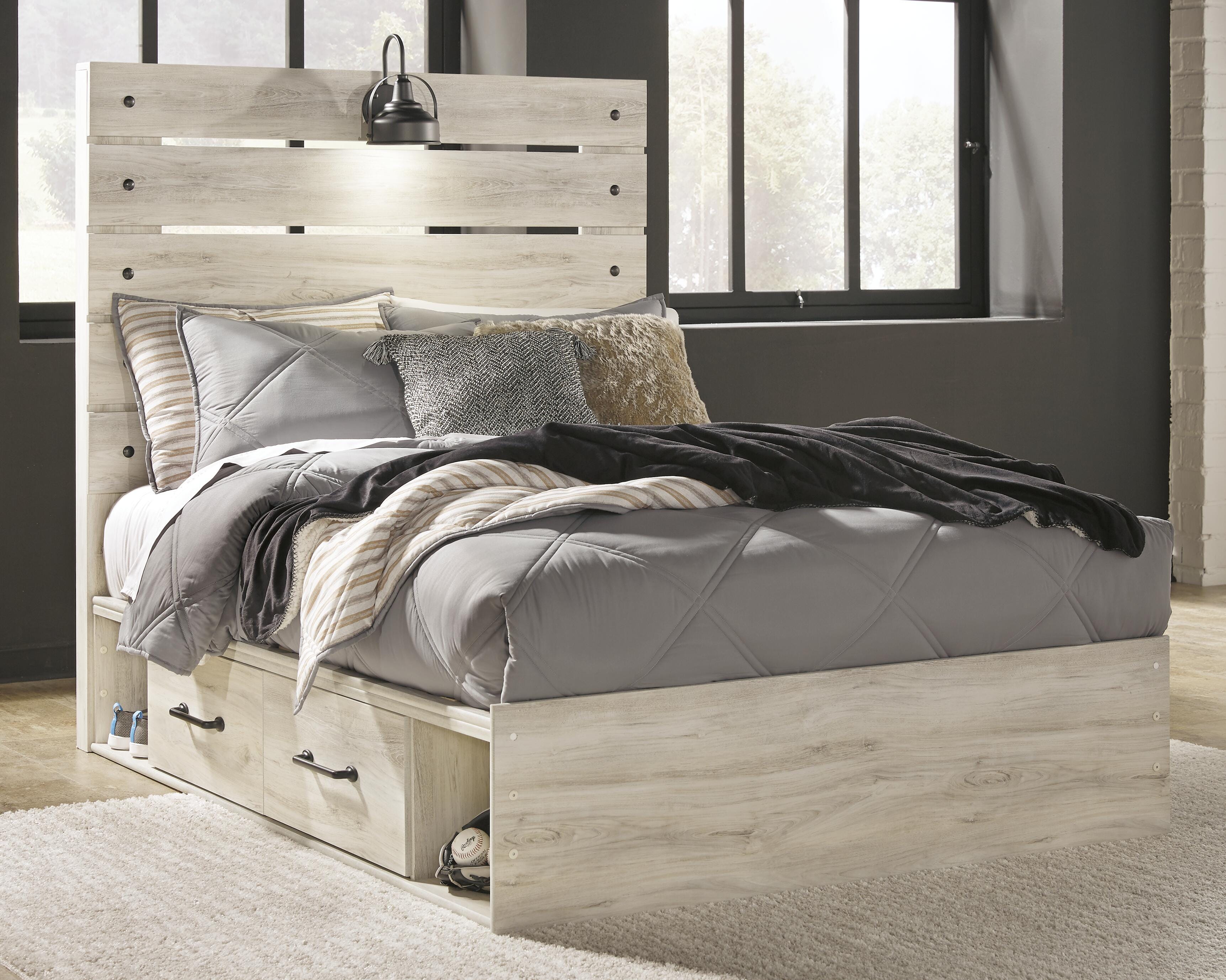 Cambeck Full Panel Bed with 4 Storage Drawers with Mirrored Dresser