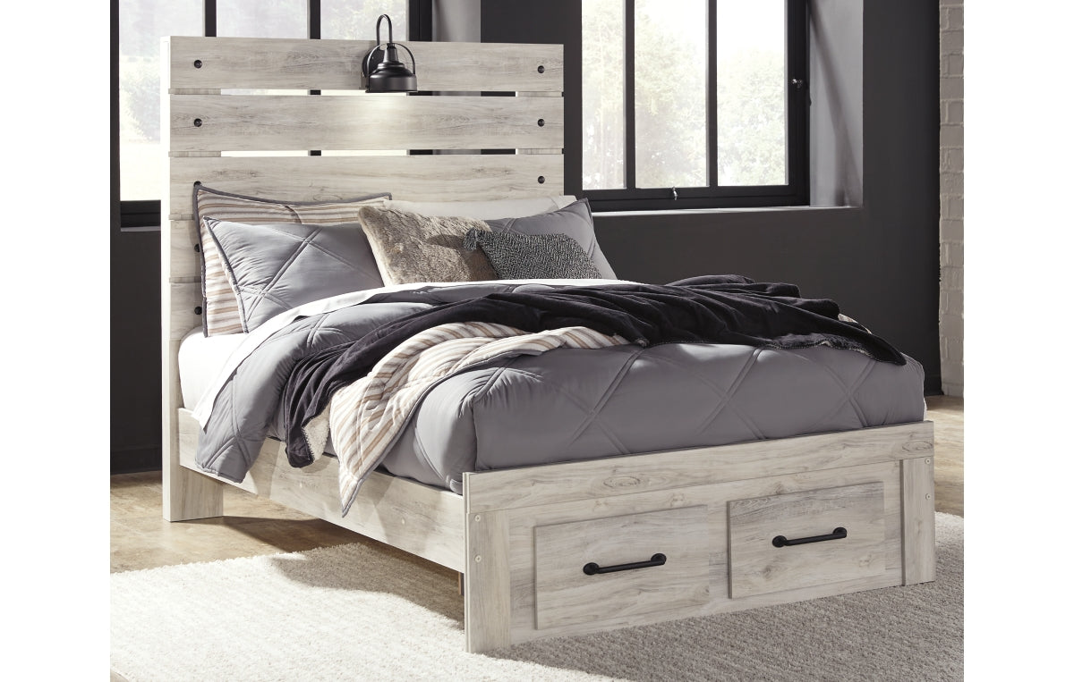 Cambeck Full Panel Bed with 2 Storage Drawers with Mirrored Dresser and Chest