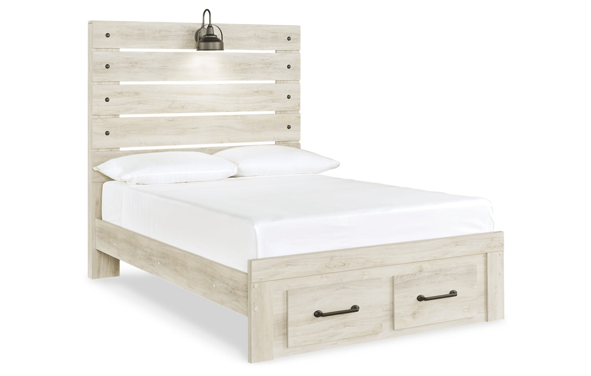 Cambeck Full Panel Bed with 2 Storage Drawers with Mirrored Dresser and Chest