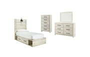 Cambeck Twin Panel Bed with 2 Storage Drawers with Mirrored Dresser and Chest