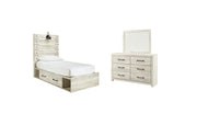 Cambeck Twin Panel Bed with 2 Storage Drawers with Mirrored Dresser