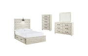Cambeck Full Panel Bed with 2 Storage Drawers with Mirrored Dresser and Chest