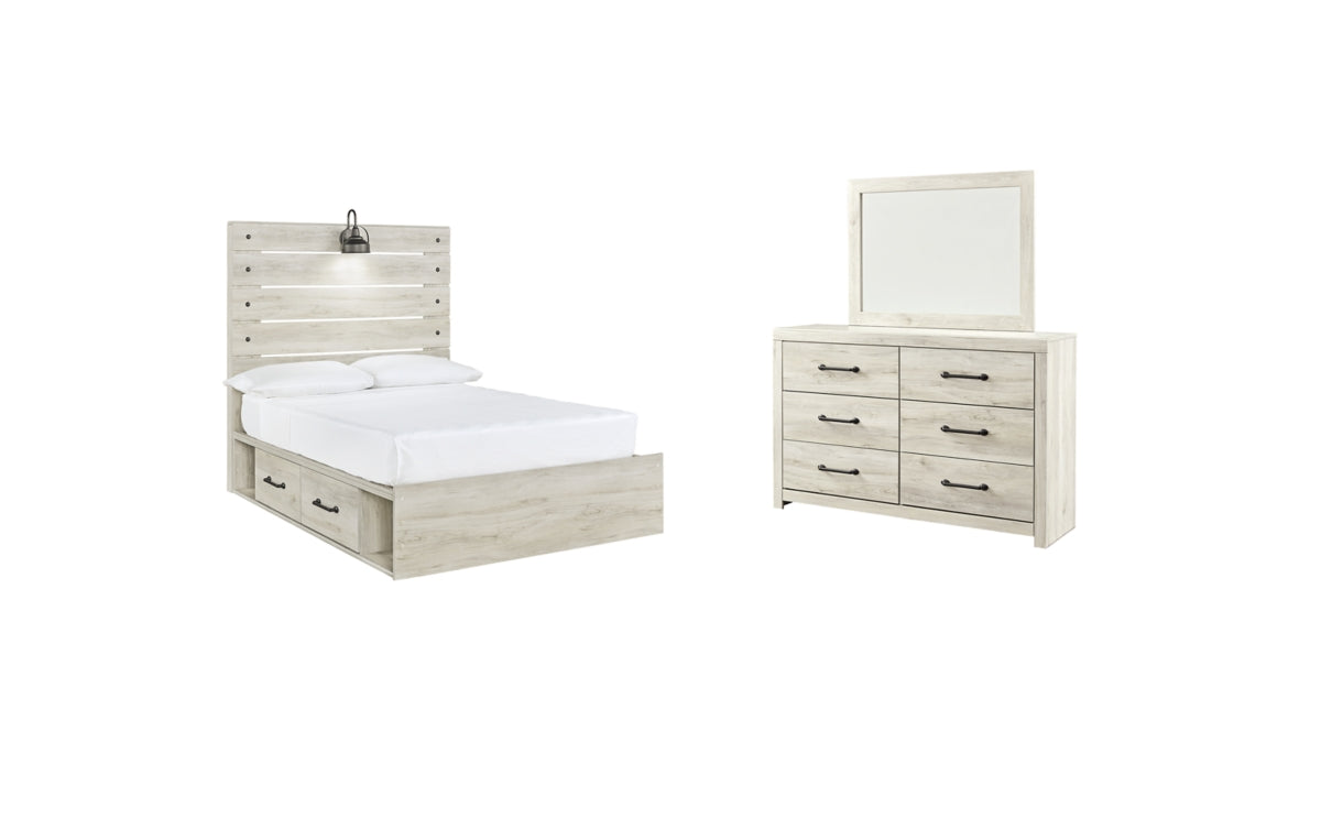 Cambeck Full Panel Bed with 2 Storage Drawers with Mirrored Dresser