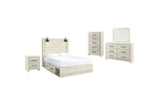 Cambeck Queen Panel Bed with 2 Storage Drawers with Mirrored Dresser, Chest and Nightstand