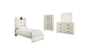 Cambeck Twin Panel Bed with Mirrored Dresser and Chest
