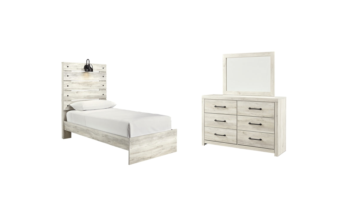Cambeck Twin Panel Bed with Mirrored Dresser