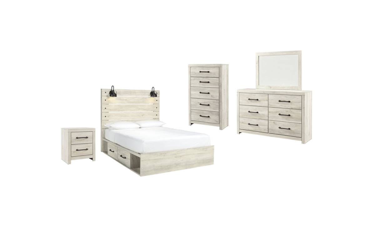 Cambeck Queen Panel Bed with 4 Storage Drawers with Mirrored Dresser, Chest and Nightstand