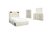 Cambeck Queen Panel Bed with 4 Storage Drawers with Mirrored Dresser and Chest