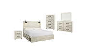 Cambeck King Panel Bed with 4 Storage Drawers with Mirrored Dresser, Chest and Nightstand