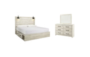 Cambeck King Panel Bed with 4 Storage Drawers with Mirrored Dresser