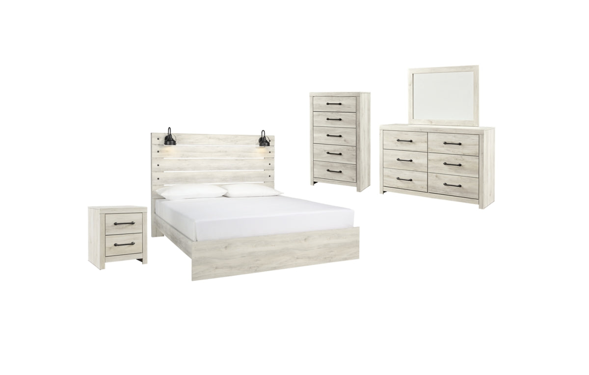 Cambeck King Panel Bed with Mirrored Dresser, Chest and Nightstand