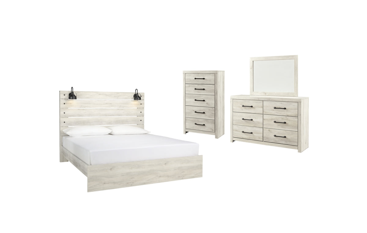 Cambeck King Panel Bed with Mirrored Dresser and Chest