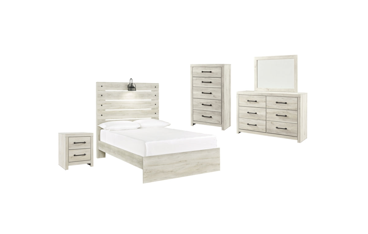 Cambeck Full Panel Bed with Mirrored Dresser, Chest and Nightstand