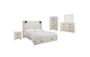 Cambeck King Panel Bed with 2 Storage Drawers with Mirrored Dresser, Chest and Nightstand