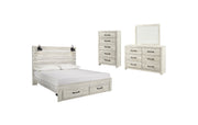 Cambeck King Panel Bed with 2 Storage Drawers with Mirrored Dresser and Chest
