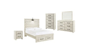 Cambeck Full Panel Bed with 2 Storage Drawers with Mirrored Dresser, Chest and Nightstand