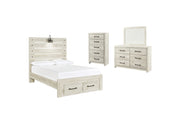 Cambeck Full Panel Bed with 2 Storage Drawers with Mirrored Dresser and Chest