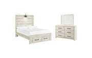 Cambeck Full Panel Bed with 2 Storage Drawers with Mirrored Dresser