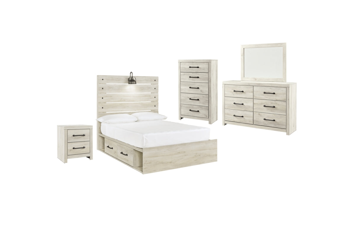 Cambeck Full Panel Bed with 4 Storage Drawers with Mirrored Dresser, Chest and Nightstand