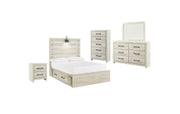 Cambeck Full Panel Bed with 4 Storage Drawers with Mirrored Dresser, Chest and Nightstand