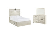 Cambeck Full Panel Bed with 4 Storage Drawers with Mirrored Dresser