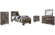 Derekson Twin Panel Bed with Mirrored Dresser, Chest and Nightstand