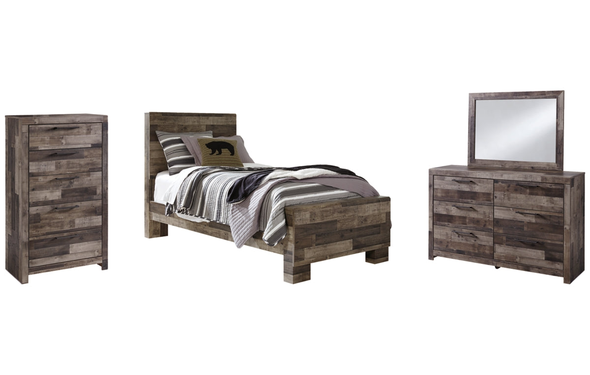 Derekson Twin Panel Bed with Mirrored Dresser and Chest
