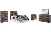 Derekson Twin Panel Headboard with Mirrored Dresser, Chest and Nightstand